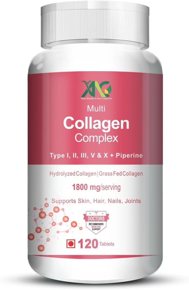 ANC Multi Collagen Complex Peptide with all 5 Types I, II, III, V & X Supports Skin, Hair, Nails & Joints (120 Tablets)