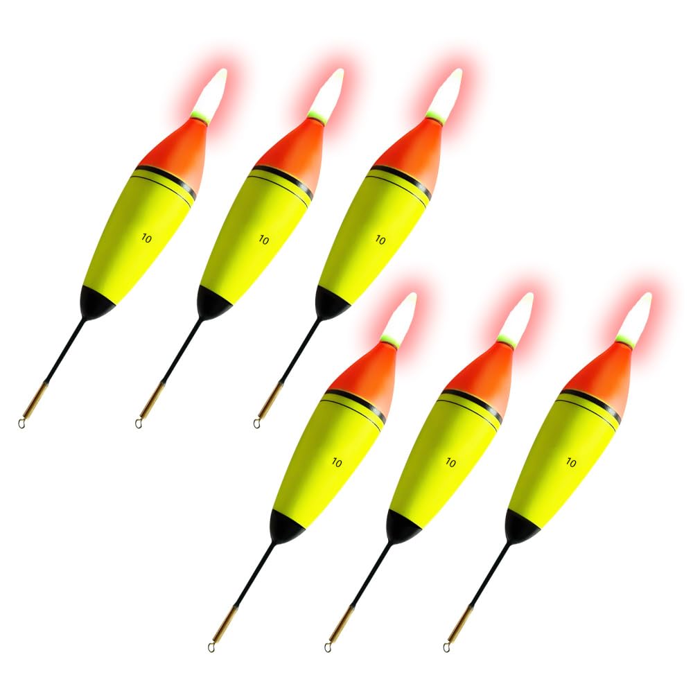 MiOYOOW Lighted Fishing Bobbers, 6Pcs Light Up Fishing Floats Day Night Fishing Catfish Rig Floats for Saltwater Freshwater Fishing