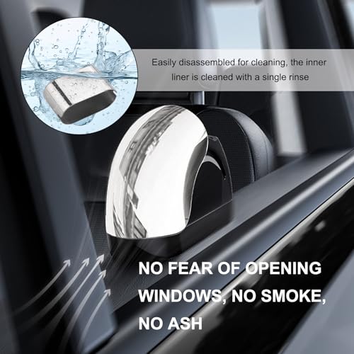 Image of Wevdn Car Ashtray with Lid, Portable Smokeless Car Door Cigarette Ashtray with LED Light, Windproof Automotive Ash Tray for Most Car Home Office Outdoor Use, Car Accessories (Silver & Black)