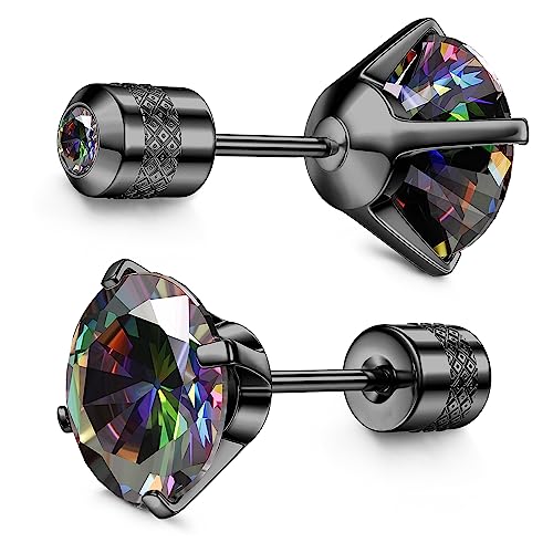 Subiceto Hypoallergenic G23 Implant Grade Titanium Screw Back Earrings 20G Pure Titanium Post for Sensitive Ears 5A Cubic Zirconia Titanium Earring Studs for Women Men Double Side Earrings Piercing Sleeper Studs Jewelry