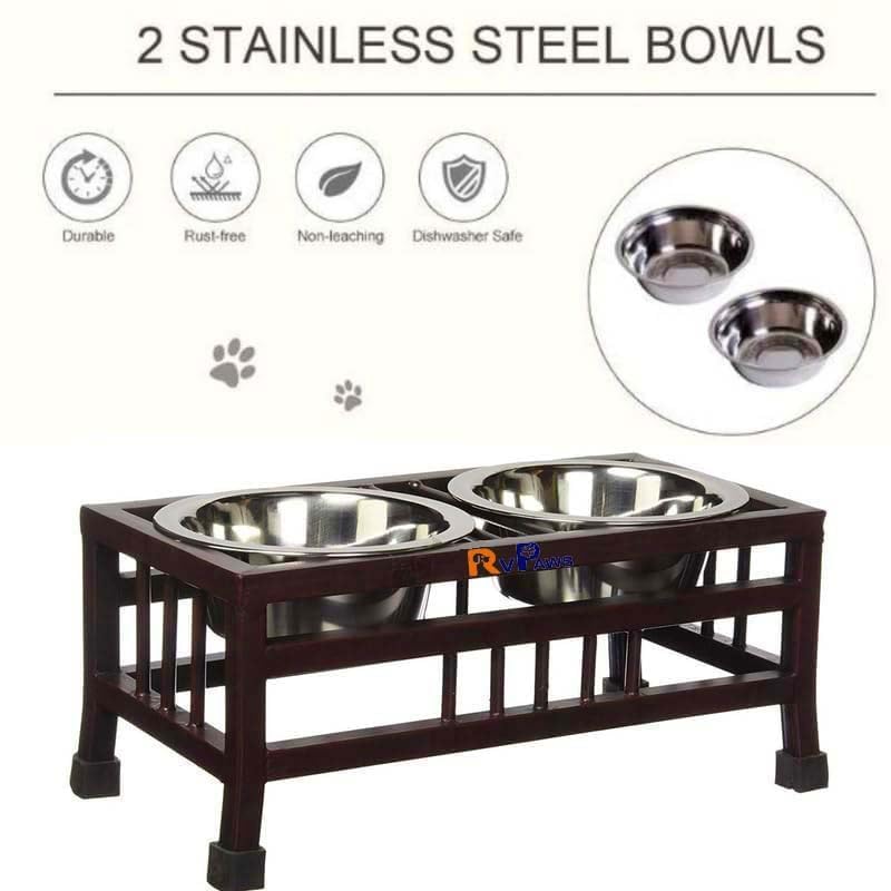 Woofy Stainless Steel Dog Elevated Dinner Stand Bowl Non-Slip Feeding and Watering for Puppies and Small Dogs (Small-2X 350Ml),?29.5 cm,H_12.5 cm,W_14 cm 3