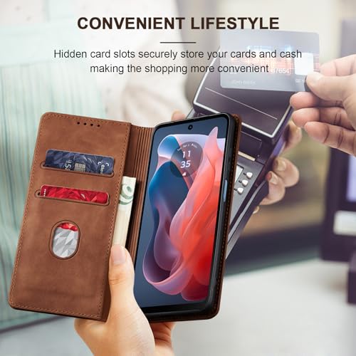 Image of Jasonyu Flip Wallet Case for Moto G Play 4G (2024),Brown