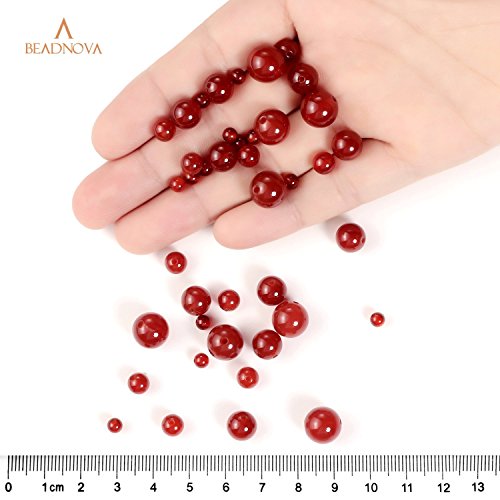 Image of BEADNOVA Red Agate Beads Natural Crystal Beads Stone Gemstone Round Loose Energy Healing with Crystal Stretch Cord for Jewelry Making (10mm, 36-38pcs)