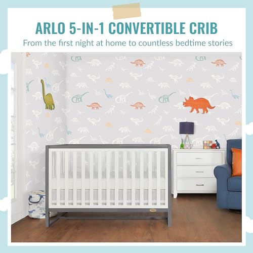 Image of Dream On Me Arlo 5-in-1 Convertible Full-Size Baby Crib in Steel Grey, GreenGuard Gold & JPMA, Converts to Toddler, Day & Full-Size Bed, 3 Mattress Heights, Non-Toxic Finish, Sustainable Pinewood