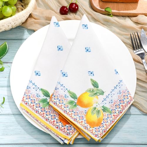 Set de 12 Servilletas de Tela con Estampado de Limón 17x17 pulg miniatura 3