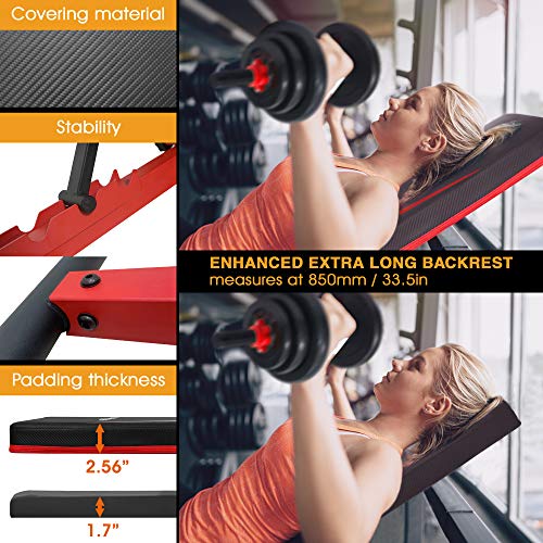 STOZM Deluxe Weight Bench (Crimson/Amber/Cobalt) & Weightlifting Accessories Set (Red/Orange) - Home Fitness Guru STOZM Deluxe Weight Bench (Crimson/Amber/Cobalt) & Weightlifting Accessories Set (Red/Orange) - Image 4