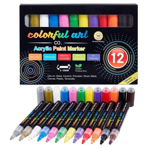 Paint Pens - 12 Premium Acrylic Paint Pens, Rock Painting Kit for Painting Rocks, Pebbles, Glass, Ceramic, Wood, Porcelain Permanent Water Based Waterproof Paint Marker Pens with 3-5mm Reversible Tip