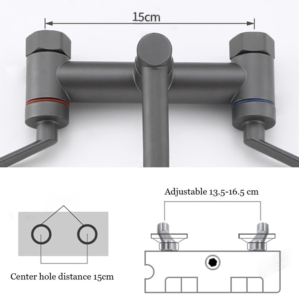 Brass Pot Filler Kitchen Faucet Wall Mounted Dual Handle Mixer Tap with Swivel Spout & Double Joint Swing Arms Hot & Cold for Kitchen Sink (Gun Grey)