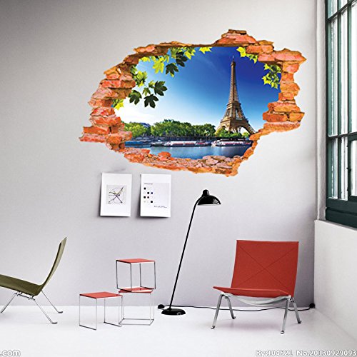 Preisvergleich Produktbild Stickerkoenig 3D Design Wandtattoo Paris Eiffelturm Urlaub Stadt Wanddurchbruch Wand Loch Deko Aufkleber Stadt der Liebe