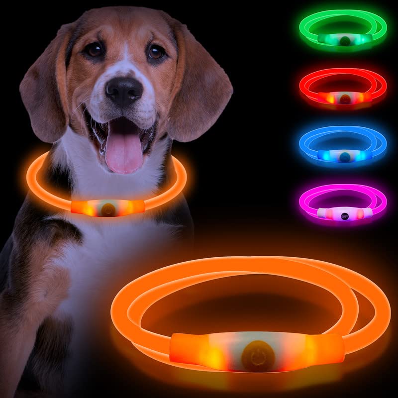 Sofore Collare Luminoso per Cani,Luz de Collare Luminoso Per LED Para la Oscuridad,USB Recargable 3 Modos de Flash Collare Luminoso per Cani Ricaricabile Tamaño Ajustable,Adecuado para Perros,Arancia