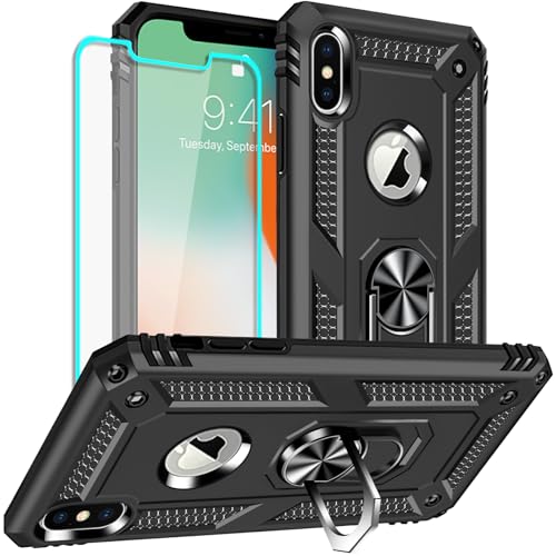 Ya en manzanajugosa.com: Yiakeng Funda Apple iPhone X/XS New Edition Carcasa con Protector Pantalla Cristal Templado, Silicona Armor Case con Kickstand para Apple iPhone X/XS-5.8" (Negro)