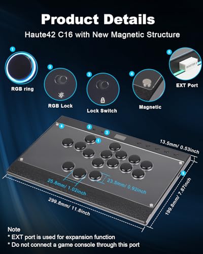 Haute42 Leverless Controller Arcade Stick: Magnetic Leverless Arcade Stick with RGB Rims,Premium Black Haute42 C16 Arcade Controller for PC/PS3/PS4/Switch Game with Lock Button Support Hot Swap & SOCD - Image 3
