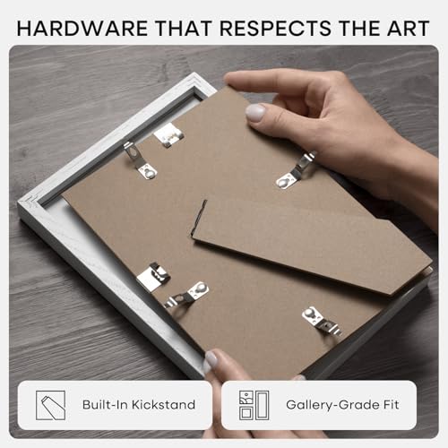 Image of Homeforia A5 White Oak Picture Frame, High-End Wood, A6 Mat, Glass | High End Solid Oak Wood, Tempered Glass, Acid-Free A6 Removable Mat, A5 Edge-to-Edge Display, Wall Kit, Set Of 1