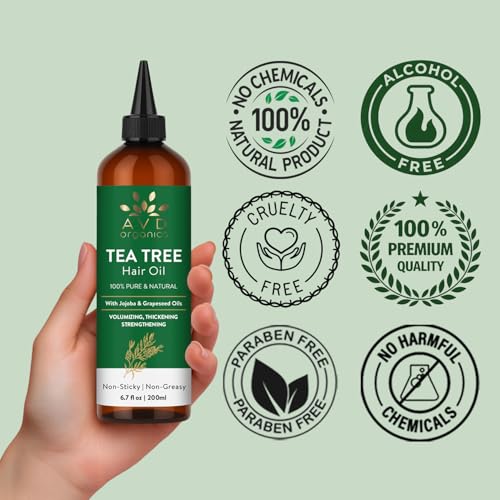Image of AVD ORGANICS Tea Tree Oil for Hair Growth & Scalp 6.7 fl oz | 100% Pure and Natural Tea Tree Hair Oil | Soothes Itchy & Scalp Treatment | Moisturize Skin Strengthen Hair | 200 ML