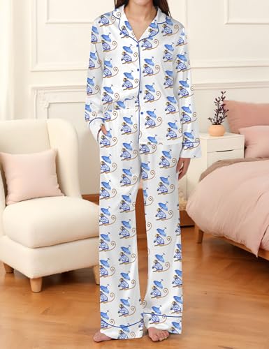 Image of SHESHOW Satin Pajamas Set for Women Set Long Sleeve Button Down Pjs Sets 2 Piece Loungewear Animal Sleepwear XS-XXL