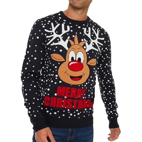 NOROZE Mens Merry Christmas Jumper with Moose Design Cover