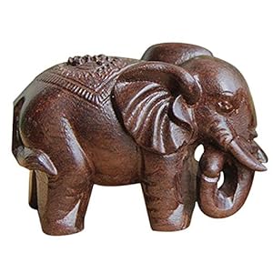 Lucky Elephant Statue- 2 Pcs Natural Wooden Wealth Elephant Sculpture Fengshui Figurines Mini Ornament Handmade Carved Gift Crafts for Office Home Decoration