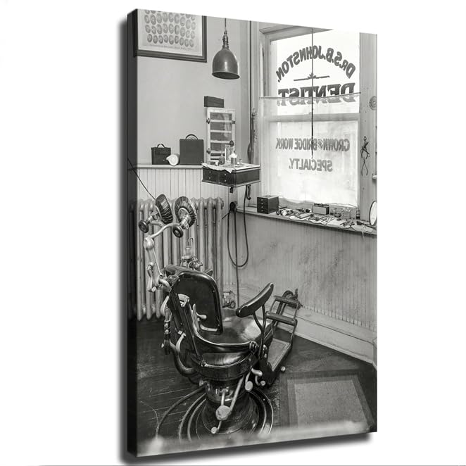 Ouyniei Old Dental Office Historical Dentistry Photo Speciality Bridges and Crowns 1920 Canvas Poster Wall Art for Living Room and Bedroom Modern Home Decorations (Frame 20in*30in)