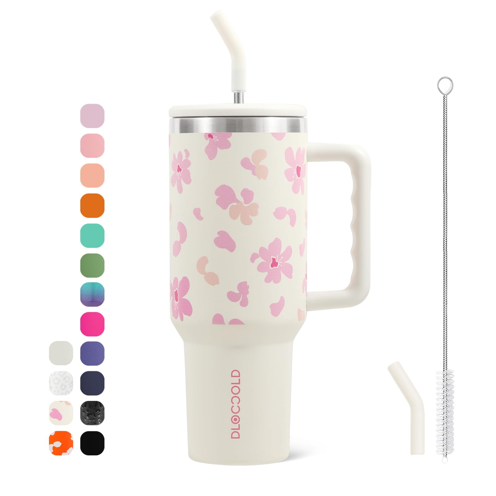 DLOCCOLD 40 oz Tumbler with Handle, Straw & Lid, Insulated Double Walled Stainless Steel Tumbler, Reusable Travel Coffee Mug for Women Men, Water Tumbler
