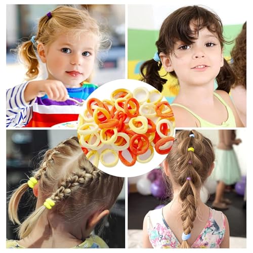 Image of Diversa Cotton Mini Rubber Bands Elastic Hair Ties, Small Baby Hair Bobbles Ponytail Holder for Kids Girls & Women, 2.5 cm in Diameter, Pack of 100 (Orange)