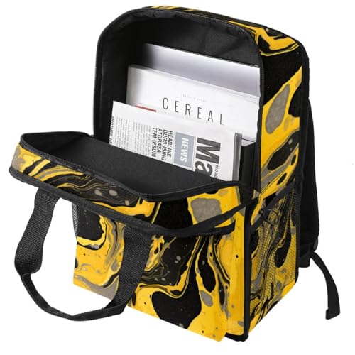 Sac à dos de voyage compartimenté marbre noir or et jaune format cabine idéal - 3