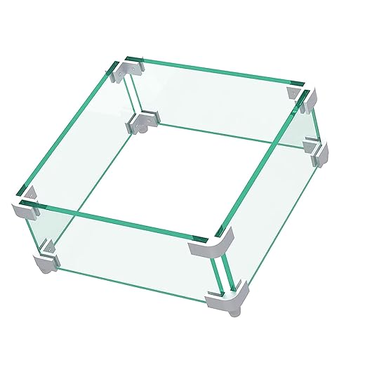 DONSIQIZZ Fire Pit Wind Guard, 15 x 15x 6.5 Inch Fire Wind Guard Fence, Square Glass Shield, Clear Tempered Glass Flame Guard Fit for Propane, Gas, Outdoor Fire Pits Burner Pan/Table