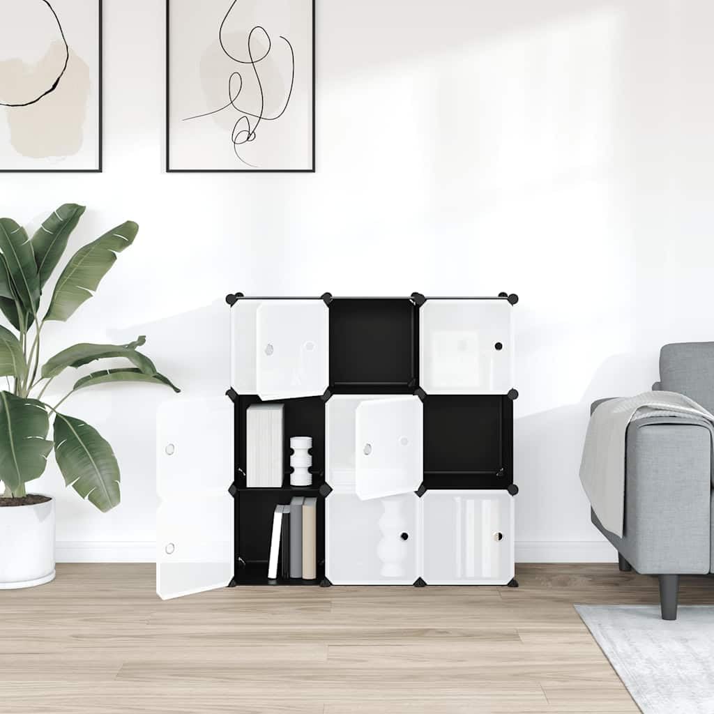 Regalsystem & Aufbewahrungsregal Schwarz PP Würfelregal mit Aufbewahrung Lagerregal für Eingangsbereich Wohnzimmer Schlafzimmer 94,5 x 31,5 x 93,5 cm