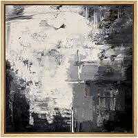 SIGNWIN Framed Canvas Wall Art Black, Grey and White Color Paint Blocks Abstract Brushstroke Oil Painting Minimalism Contemporary Expressive for Living Room, Bedroom, Office - 16x16 inches