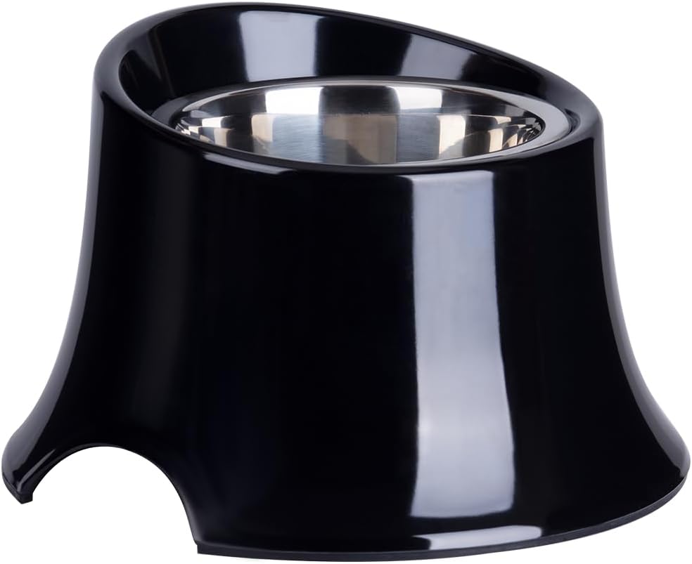 Super Design Elevated Dog Bowl Stand for Medium Dogs, Raised Dog Bowls for Food, Non Spill Edges & Non Skid Sturdy Melamine Stand, Reduce Neck Stress, Less Regurgitating and Vomiting 2.5 Cup Black