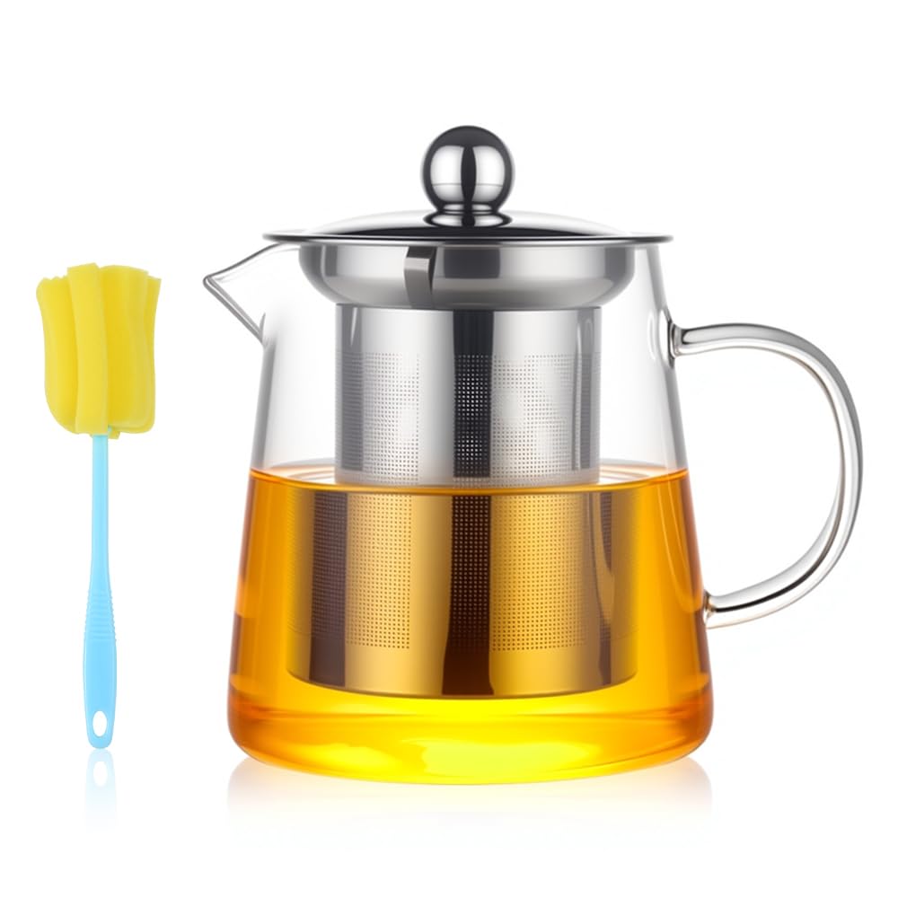 Théière Créative En Verre Borosilicaté 450 Ml Théière Filtre En Acier Inoxydable Amovible Pratique Petites Résistante À La Chaleur Brosse De Nettoyage Design Élégant pour Thé