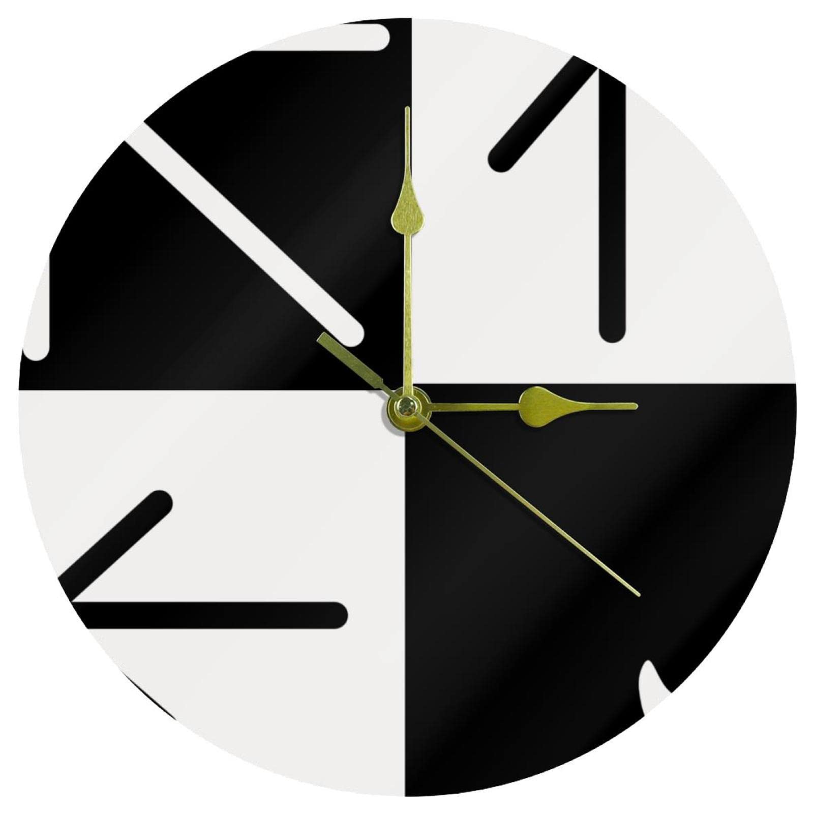 Horloge murale pour bureau et maison ronde en acrylique noir et blanc de 24 cm