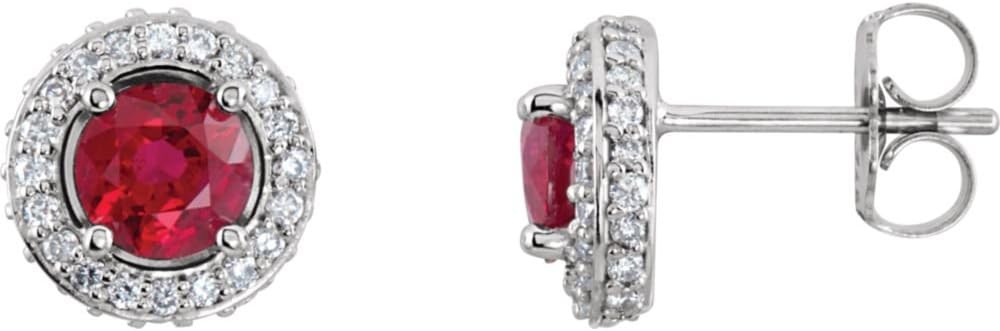 14k White Gold Ruby and Diamond Stud Earrings - 8.3mm