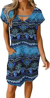 JayscreateEU Women’s Summer Dress, Tunic Dress, T-Shirt Dress, Knee-Length Dress, A-Line Short Sleeve Dress, Casual Dress, V-Neck Dress with Pockets, Beach Dress, Maternity Dress, Casual Mini Dresses
