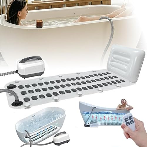 WuXQuuzlh 124cm Luftsprudelbad Sprudelmatte, Sprudelmatte Badewanne aus PVC, Badewanne Spa Matte mit 6-Stufiger Massage, Aufblasbarem Kissen für Hydrotherapie, Entspannung & Home-Spa Upgraded