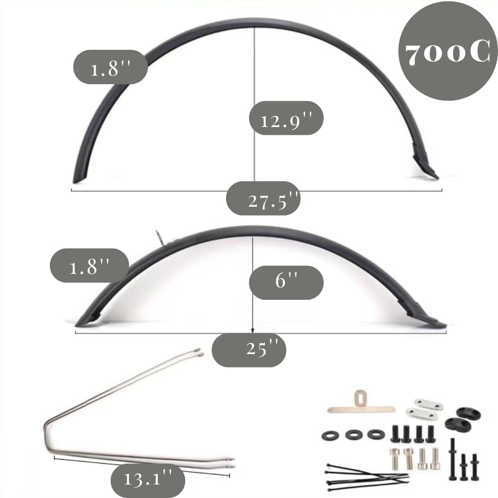 ZSYALY Fahrrad-Schutzblech-Set, 700c x 45 mm, passend für Reifen bis zu 40 mm, Schwarz