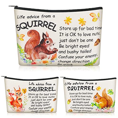 Newtay 3 Pcs Squirrel Makeup Bag Animal Lovers Gifts Squirrel Zipper Pouch Bag Funny Cosmetic Bag for Women Girl, Advice from a Squirrel