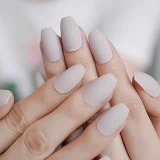 Medium Length Coffin Press on Nails Matte Light Nude Pink Fake Nails Full Cover False Nails Kit 24pcs/set