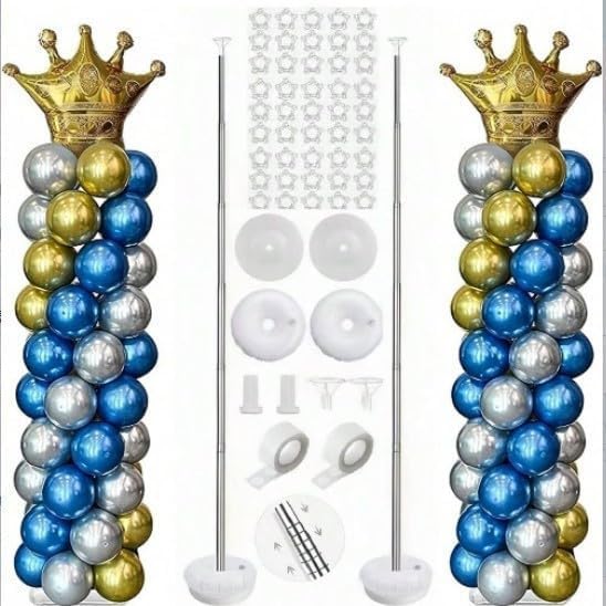 2 Set Balloon Column Kit, Balloon Stand for Floor with Base and Metal Telescopic Pillar 8ft Adjustable Height for Baby Shower, Birthday Party, Wedding Kids Party Centerpieces Decorations