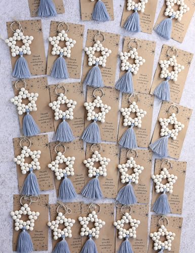 Wooden Bead Tassels (30 pcs set) for Wedding Guest Favors, Baby Shower Favors for Boys, Christening Gifts for Boys, Bridal Shower Party Favors, Thank You Gifts. (Blue30)