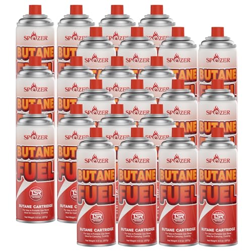 SPOZER Butane Fuel Canister, 8oz Butane Canister, 227g Butane Gas For Camping Stoves And Torch Heads， Explosion Proof TSR Safety Release System, 24Pcs