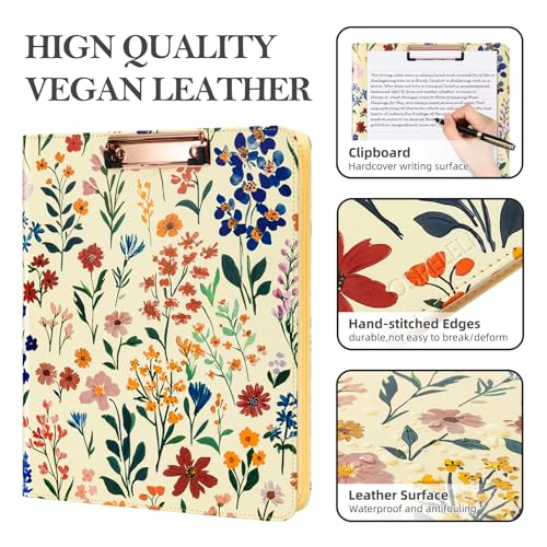 Image of Ospelelf Leather Clipboard Binder with Storage - 3 Ring Zippered Padfolio Portfolio Folder - Calculator, 12.1 inch Tablet Sleeve, 5 Dividers with Pocket, Refillable Notepad, Card Slot (Floral)