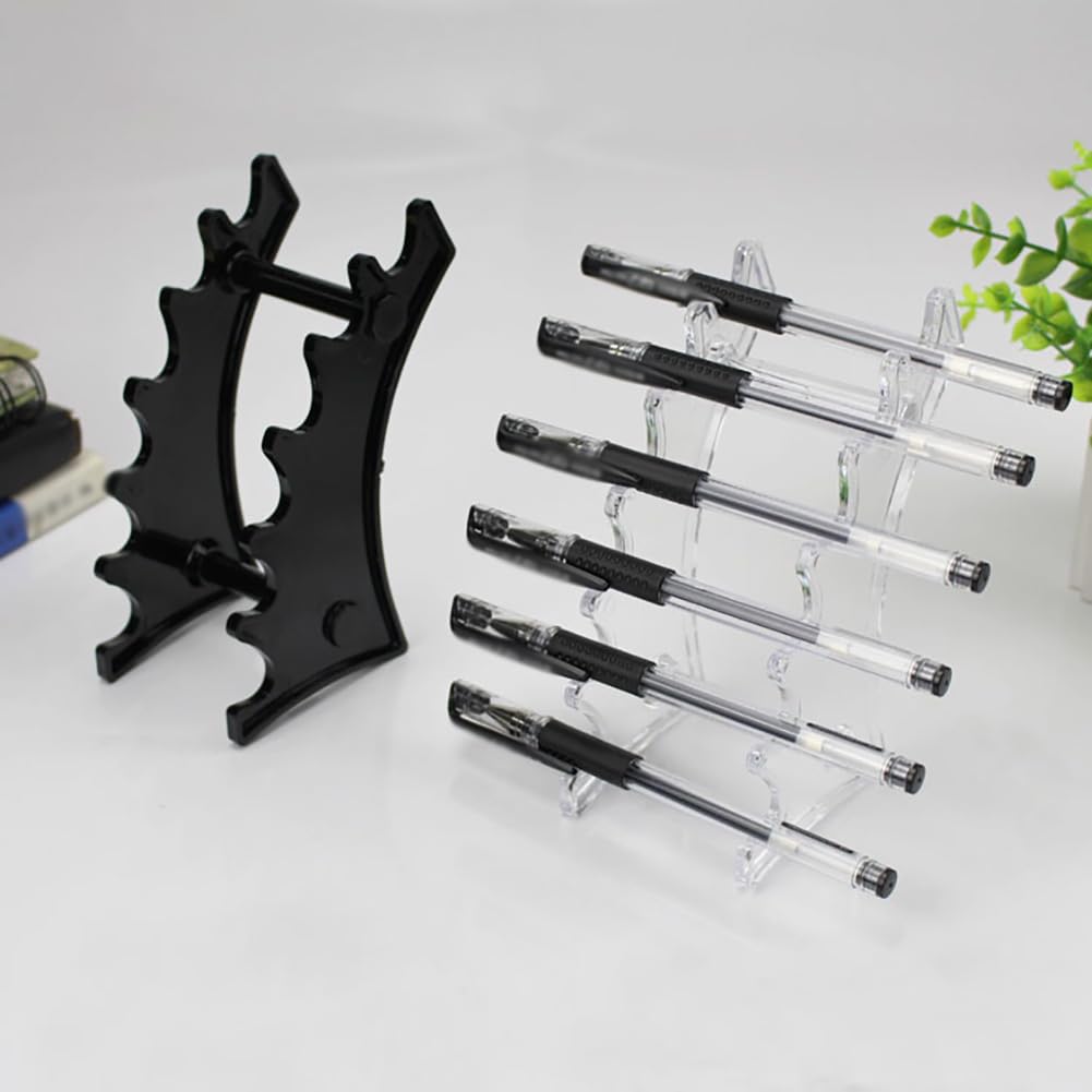 HugeDE 4 Pcs 6 Slots Plastic Pen Holders Eyebrow Pen Display Stands Pencil Display Rack Pen Holder Racks Makeup Brush Rack Organizers Black - Image 2