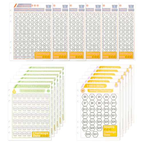 18pcs Saving Money Challenge Tracker Sheets, 100 Day Envelopes Challenge Binder Inserts Cash Stuffing Trackers Long-Term Budget Binder Refills Income Sheet for Family Kids Gift