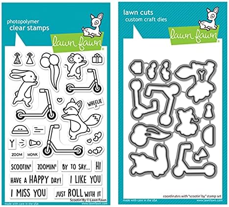 Lawn Fawn Scootin' by 4"x6" Clear Stamp Set and Coordinating Die Set, Bundle of 2 Items (LF2554, LF2555)