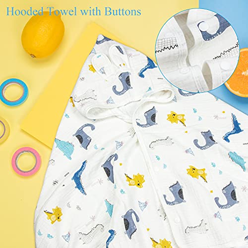 Image of Muslin Hooded Towel Made from Organic Cotton 6-Layer Cotton Bath Towel, Soft Bath Towels 25x51inches for Toddler Baby and 0-4 Years Old Kids Dinosaur