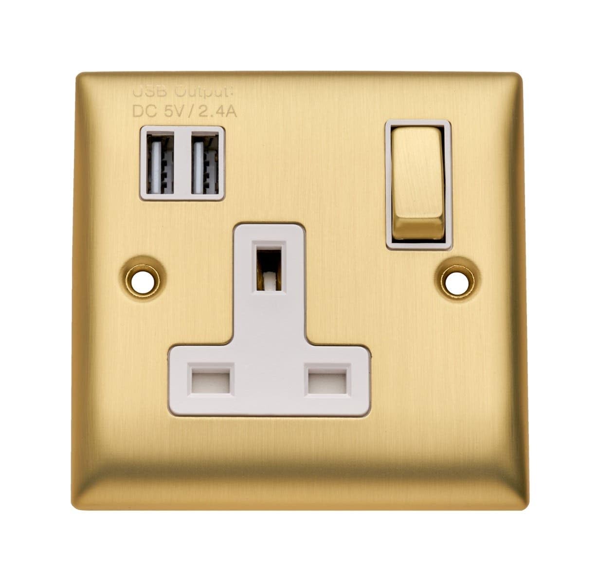 Britelite Single Plug Socket with 2 USB Ports - Brushed Brass Finish Type G 13A Outlet, Dual USB-A Charging Station & UK Socket Combo, Wall Hardware for Modern Home Décor — image 1