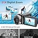 Videokamera 4K 64MP Camcorder Vlogging Kamera für YouTube,21X Digital Zoom, 3 270° Drehbarer Screen Video Vlogging Dual Camera mit 64GB Karte, Mikrofon, Stabilisator, Fernbedienung,2 Batterien