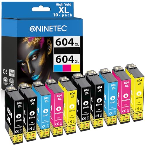 NINETEC 604XL Multipack inktcartridges, vervanging compatibel met Epson 604 XL Expression Home XP-2205 XP-2200 XP-3200 XP-4200 XP-4205 voor Workforce WF-2930DWF WF-2910DWF WF-2935DWF WF-2950DWF 10