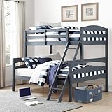 DHP Brady Wood Bunk Bed Frame, Twin over Full, Grey