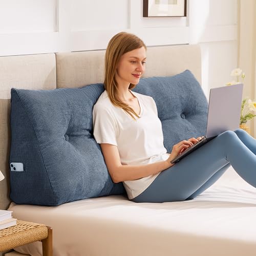 Wedge Pillow Headboard Twin, Triangular Headboard Pillow, Wedge Headboard Pillow for Bed Sofa, Daybed Pillows for Sitting up, Reading or Working with Removable Cover, Navy